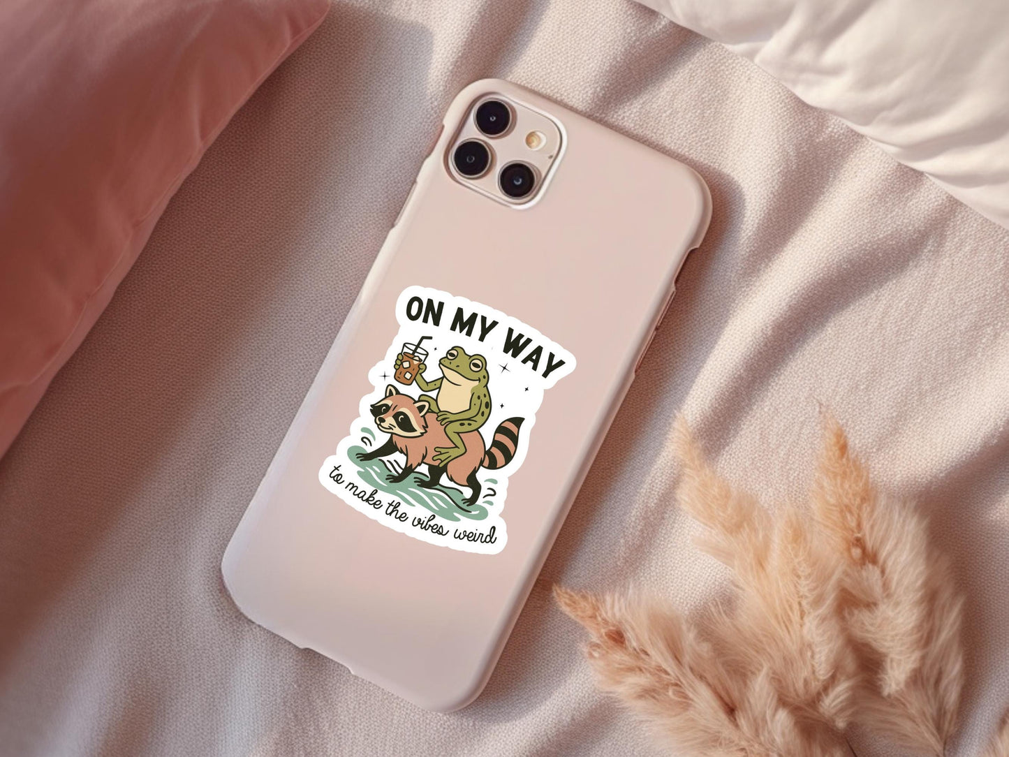On My Way To Make The Vibes Weird Frog and Raccoon Sticker
