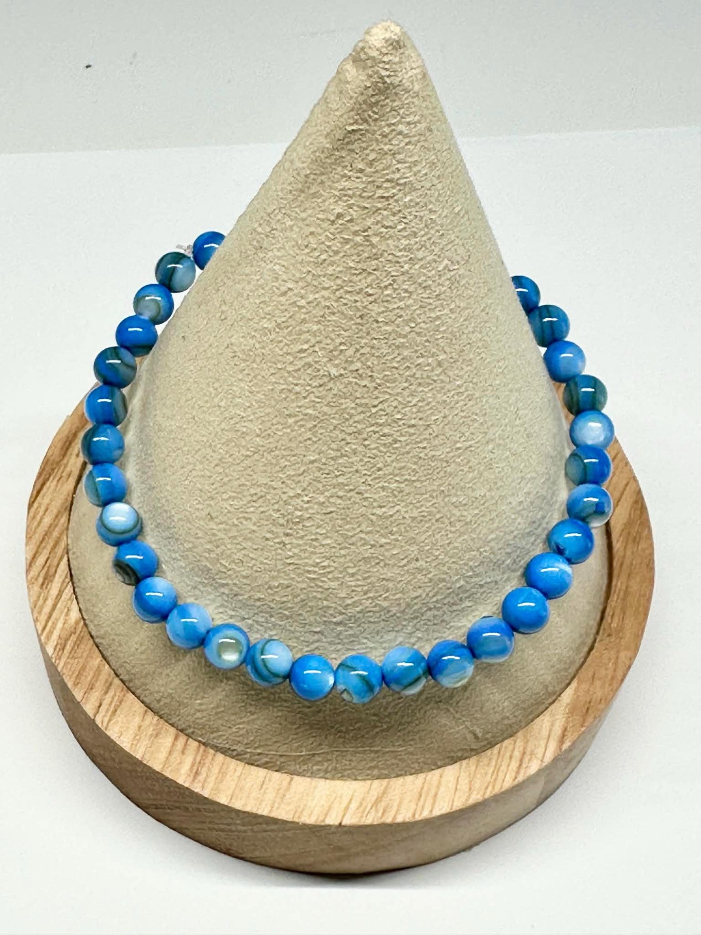 Single Strand Blue Cats Eye Mixture Beaded Stretch Bracelet