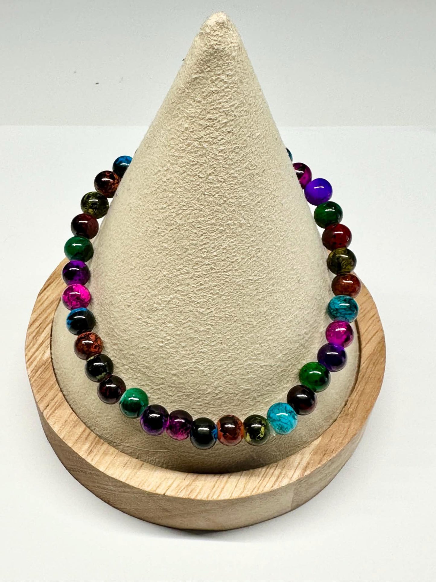 Single Strand Multi Colored Marble Beaded Stretch Bracelet