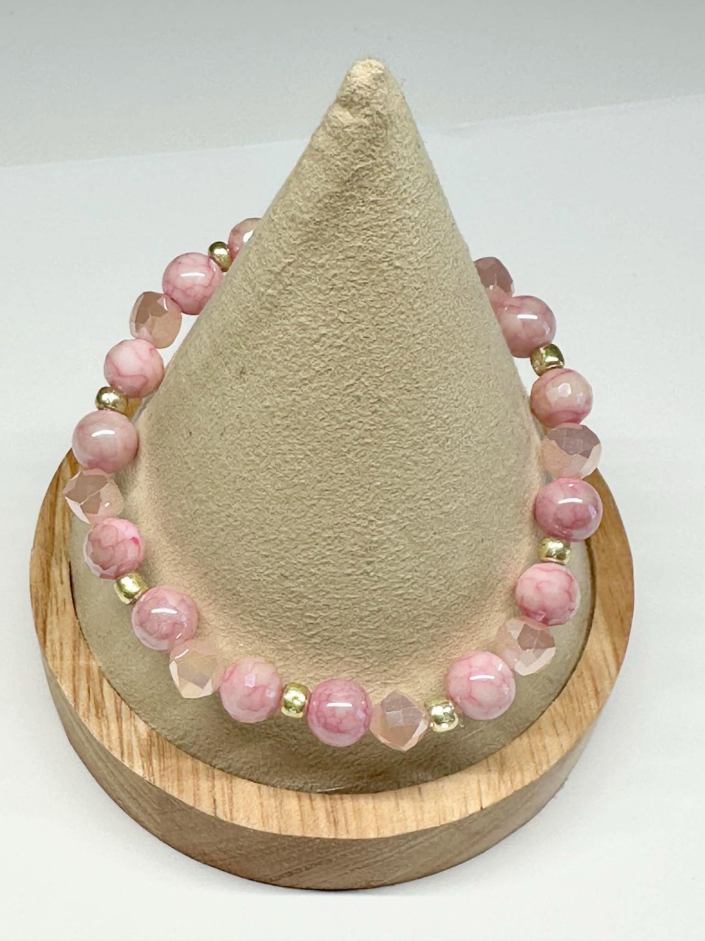 Single Strand Colorful Pink Mixture Beaded Stretch Bracelet