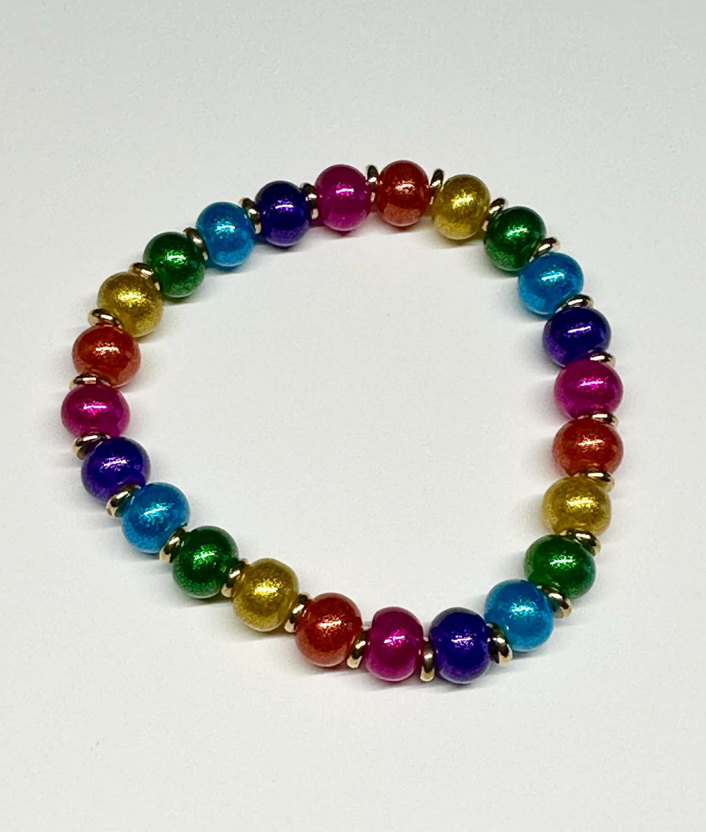 Single Strand Colorful Rainbow Shimmer Beaded Stretch Bracelet