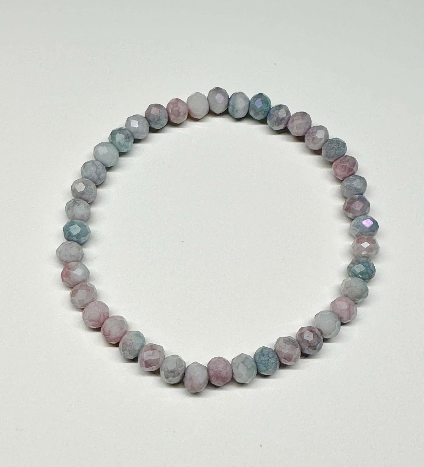 Single Strand Pink & Gray Faceted Stretch Bracelet