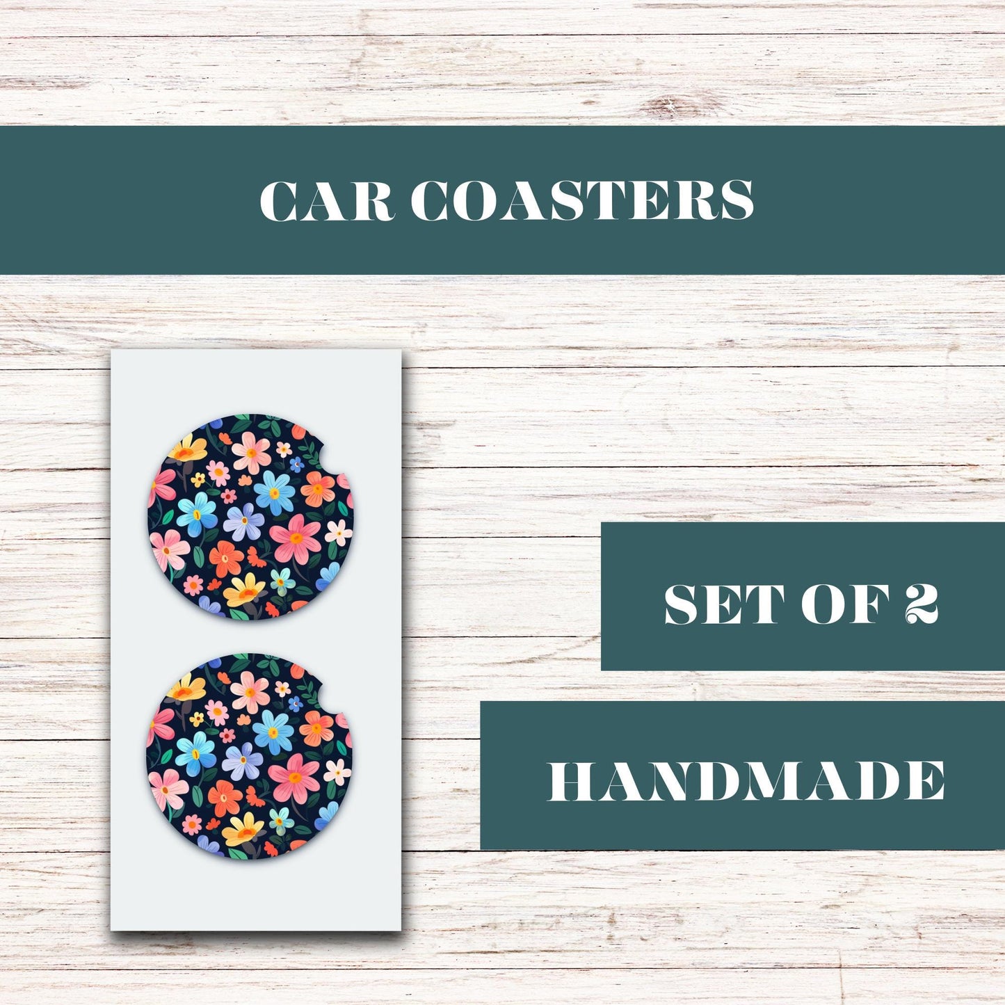 Multi Color Flowers Neoprene Car Coaster