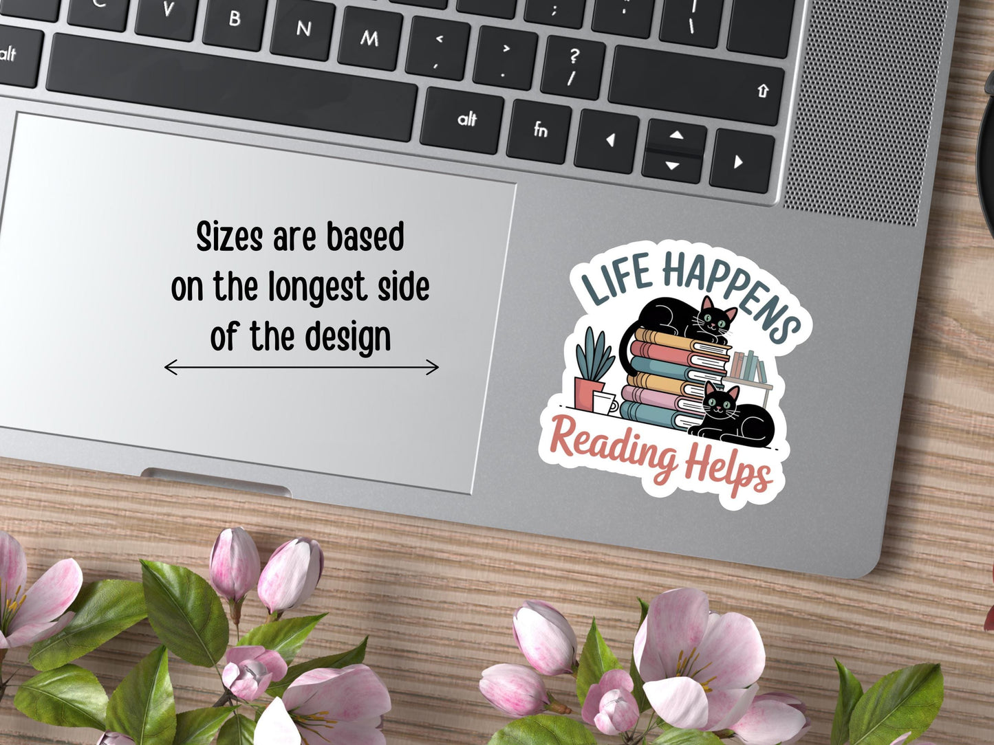 Life Happens Reading Helps Black Cat & Books Sticker