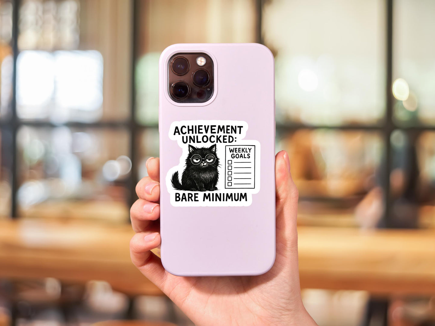 Achievement Unlocked Bare Minimum Black Cat Sticker