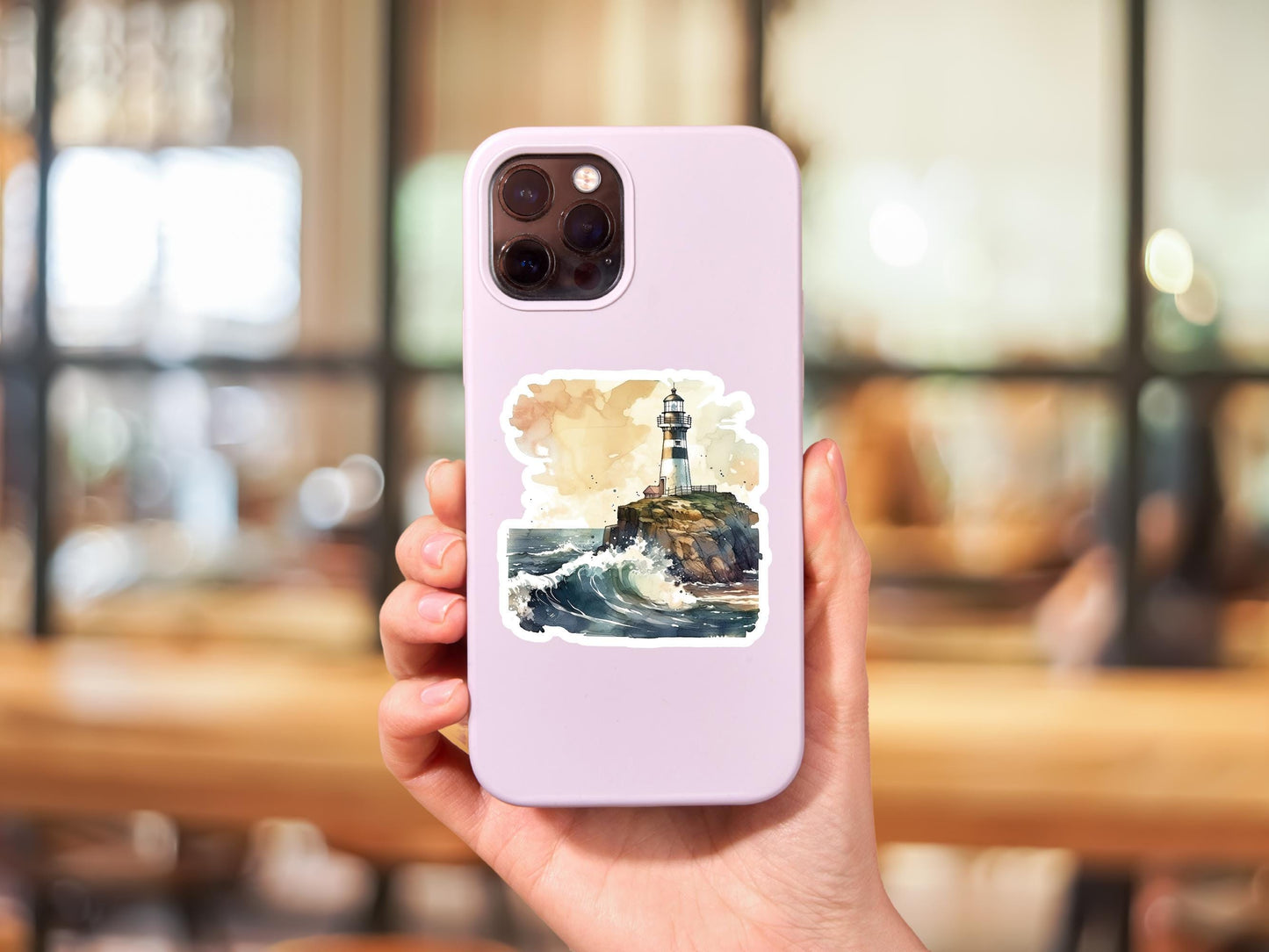 Watercolor Lighthouse And Ocean Scene Sticker