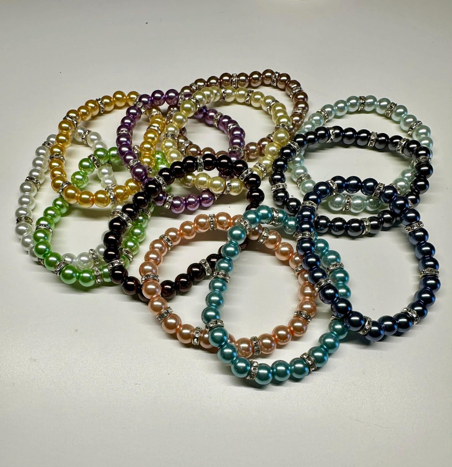 Single Strand Colorful Faux Pearl Beaded Stretch Bracelet