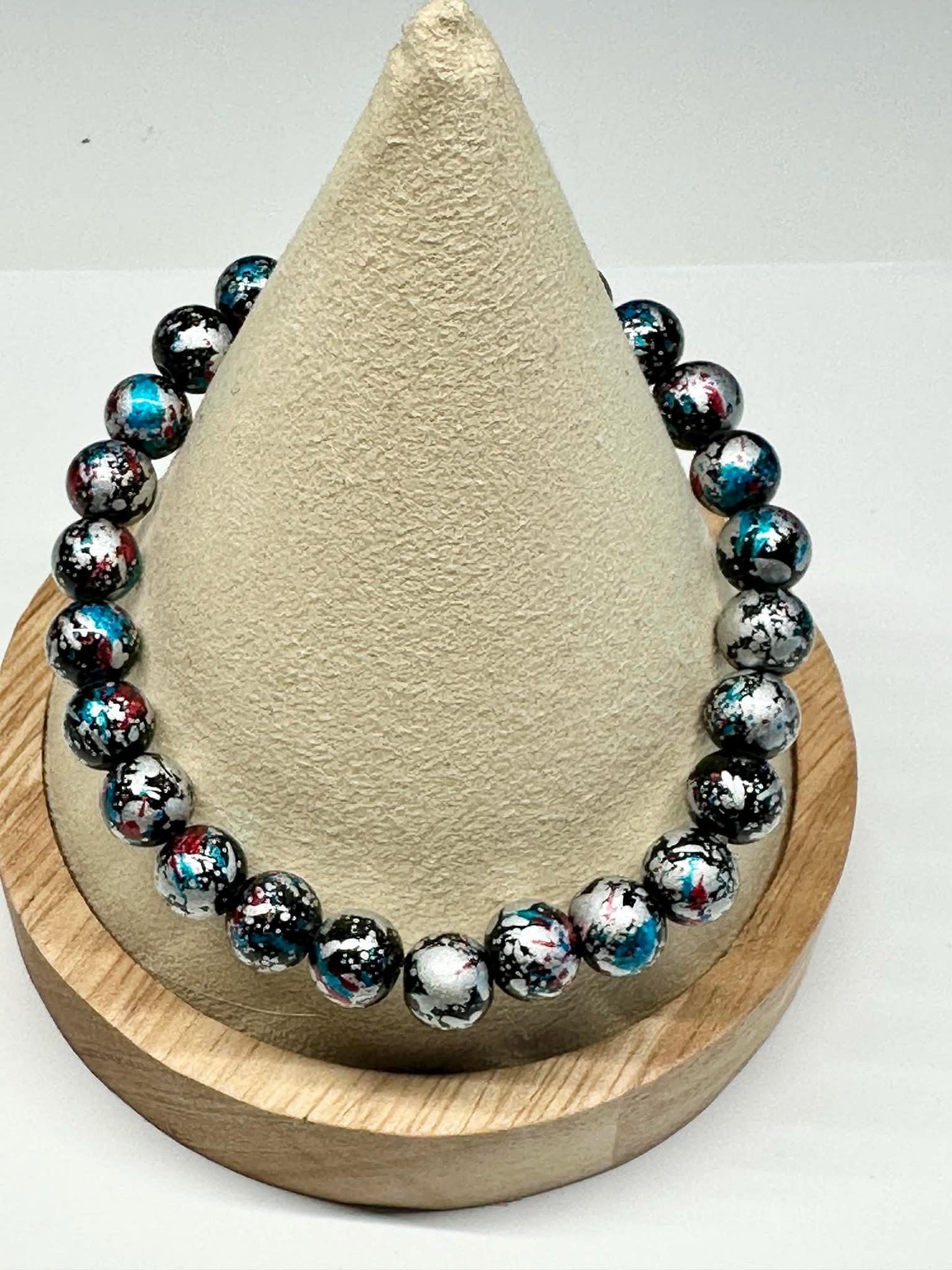 Single Strand Colorful Siver Mixture Beaded Stretch Bracelet