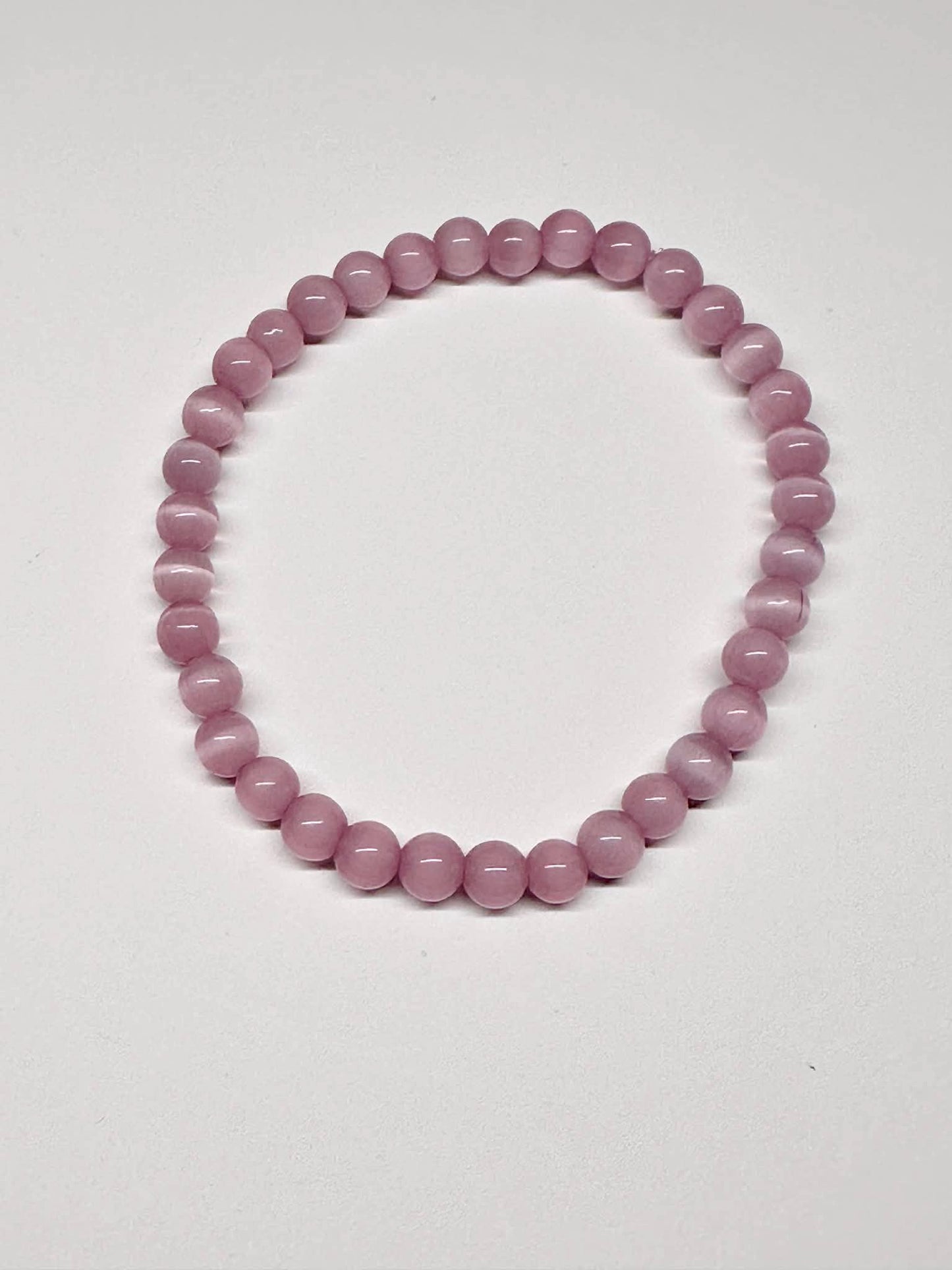 Single Strand Light Pink Cats Eye Beaded Stretch Bracelet
