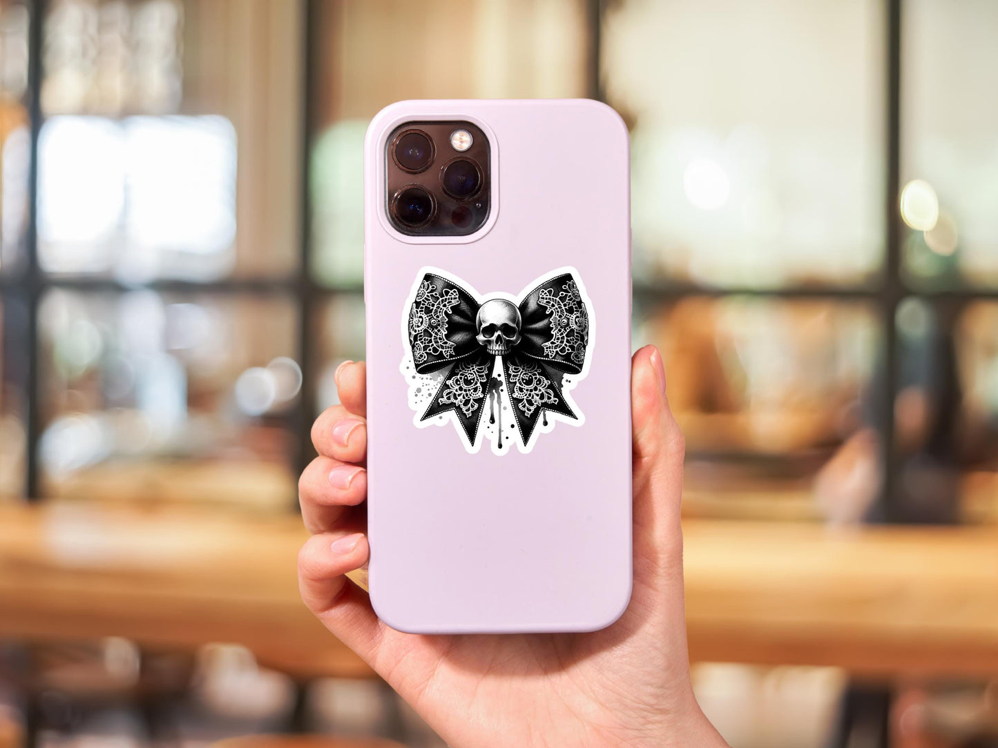 Dark Goth Black Bow With Skull Sticker