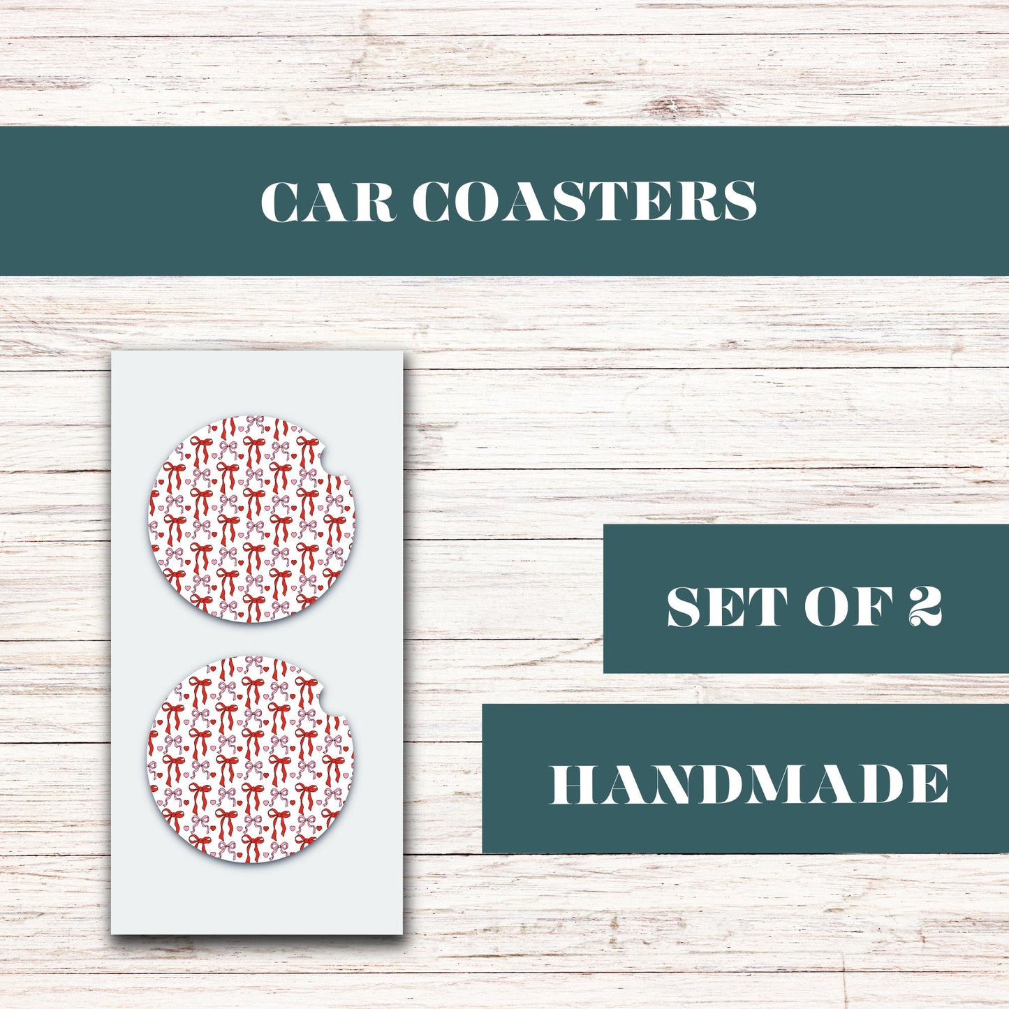 Pink & Red Coquette Bows Neoprene Car Coaster