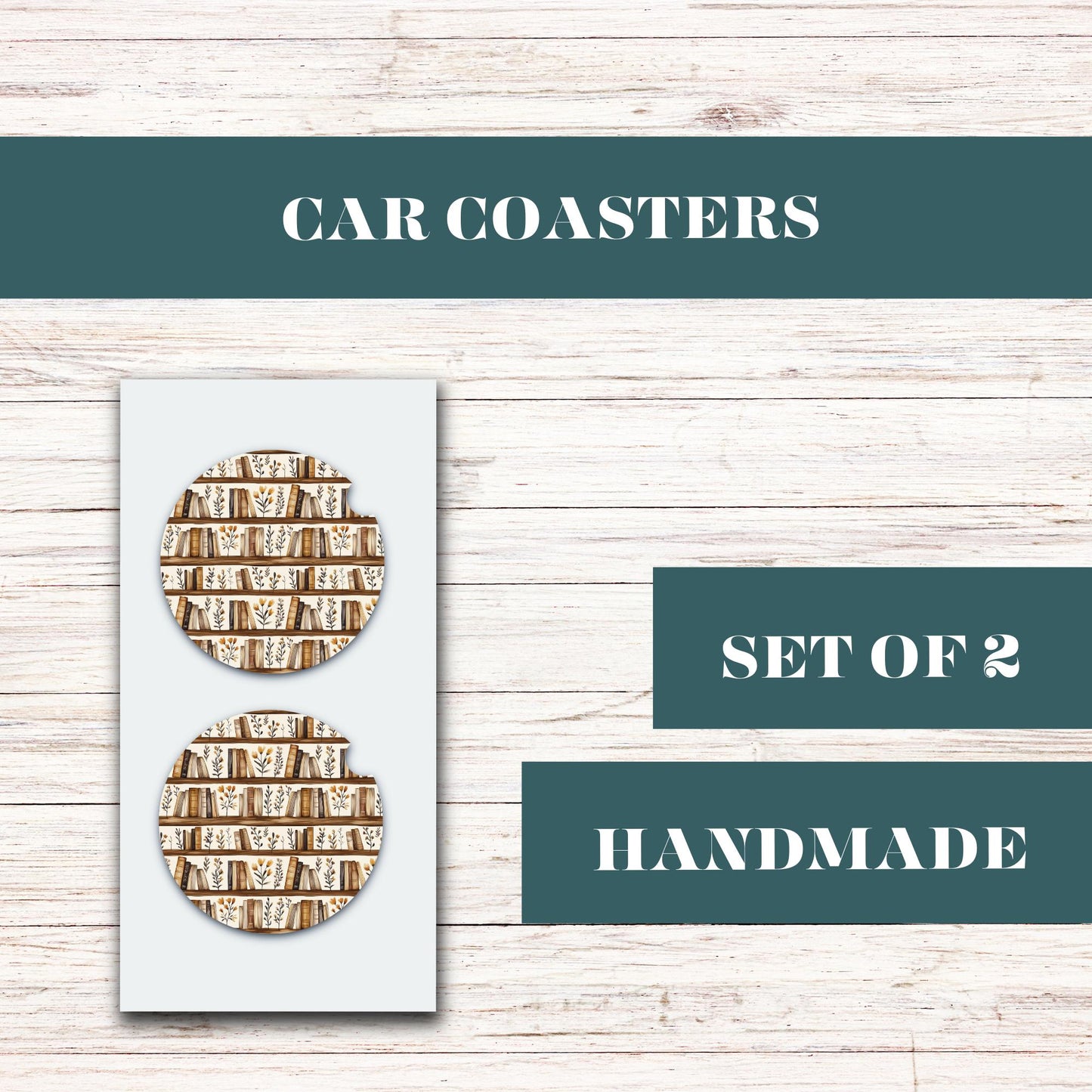 Stack Of Books and Flowers Neoprene Car Coaster