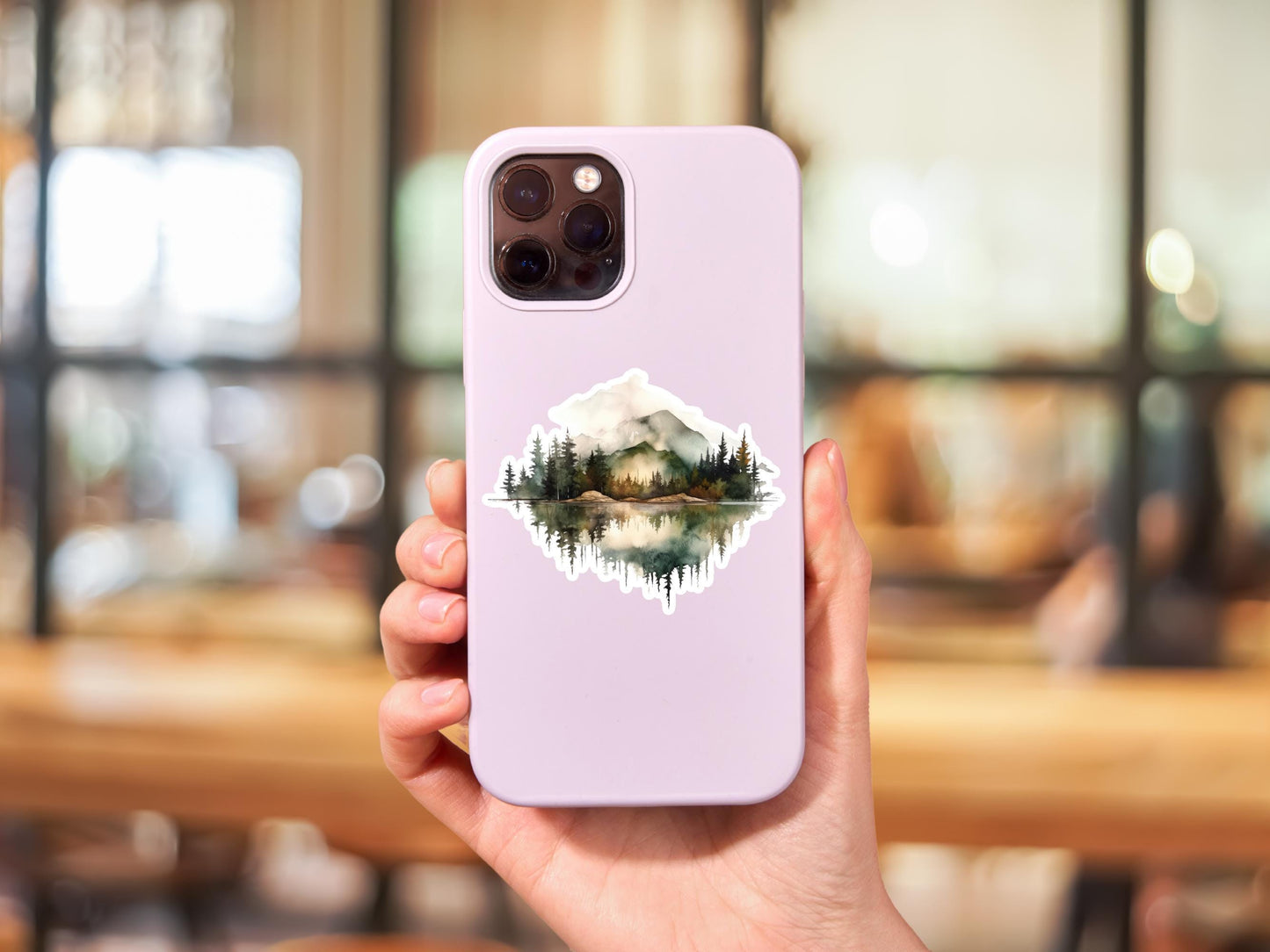 Foggy Mountain And Forest/Lake Double Image Watercolor Sticker