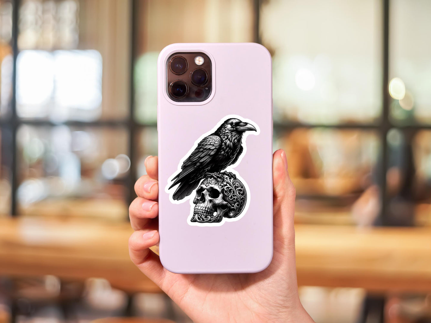 Dark Gothic Black Crow On Top Of Skull Sticker