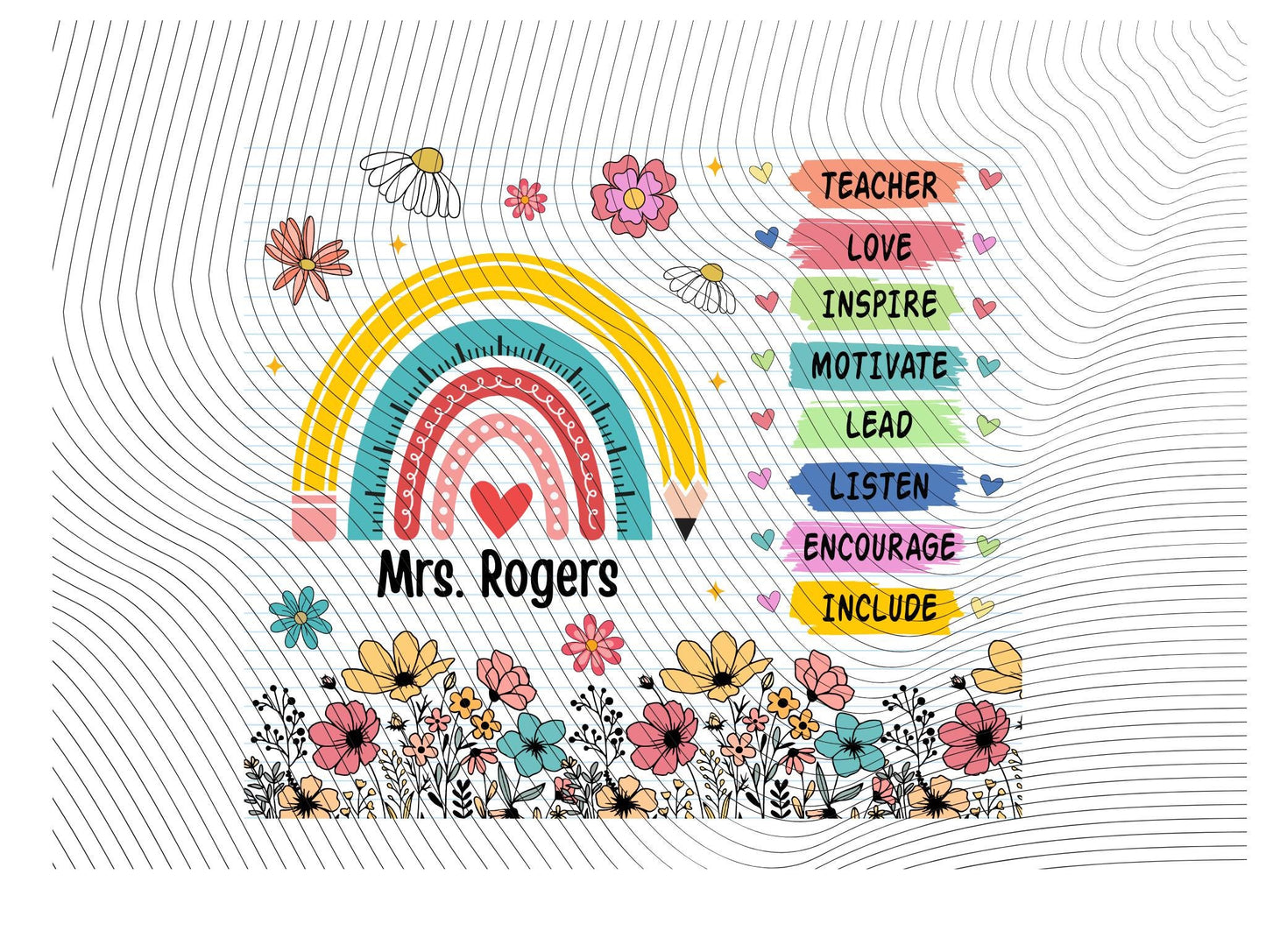 Teacher Pencil Rainbow And Floral Personalized 20oz Tumbler