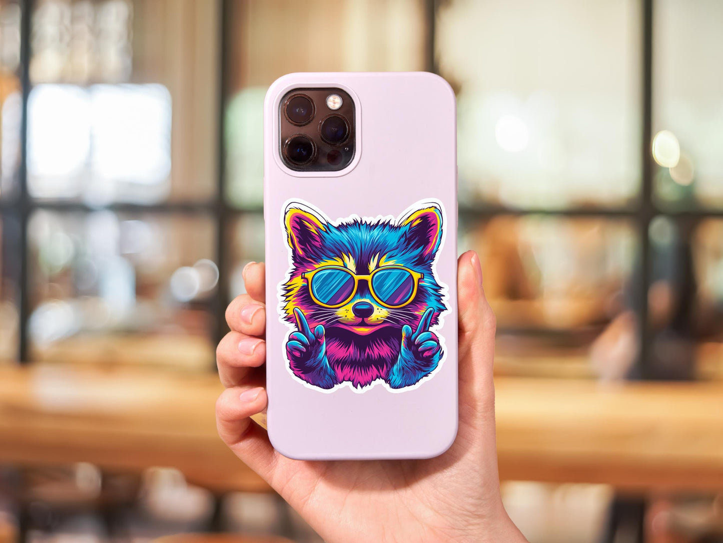 Neon Pop Art Raccoon With Sunglasses Sticker