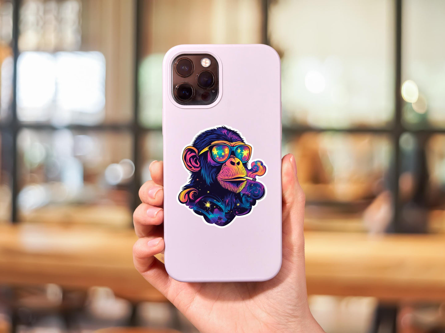 Neon Pop Art Monkey With Star Glasses and Cigarette Sticker
