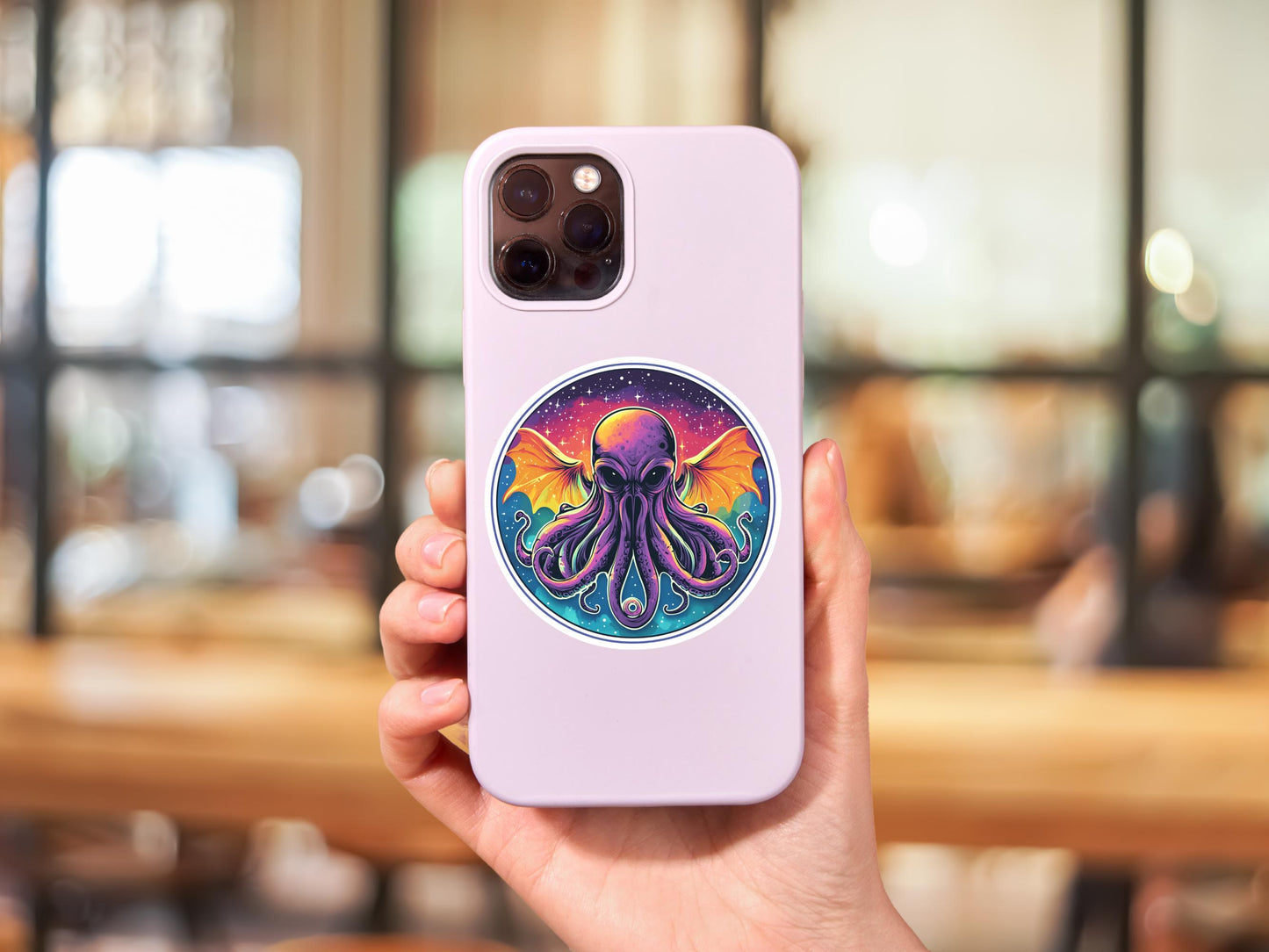 Neon Pop Art Alien Octopus With Wings Sticker