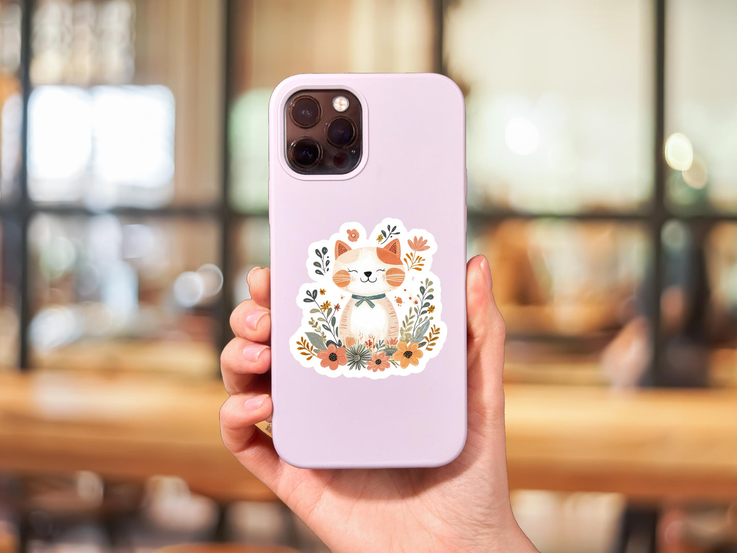 Boho Cat With Flowers Sticker