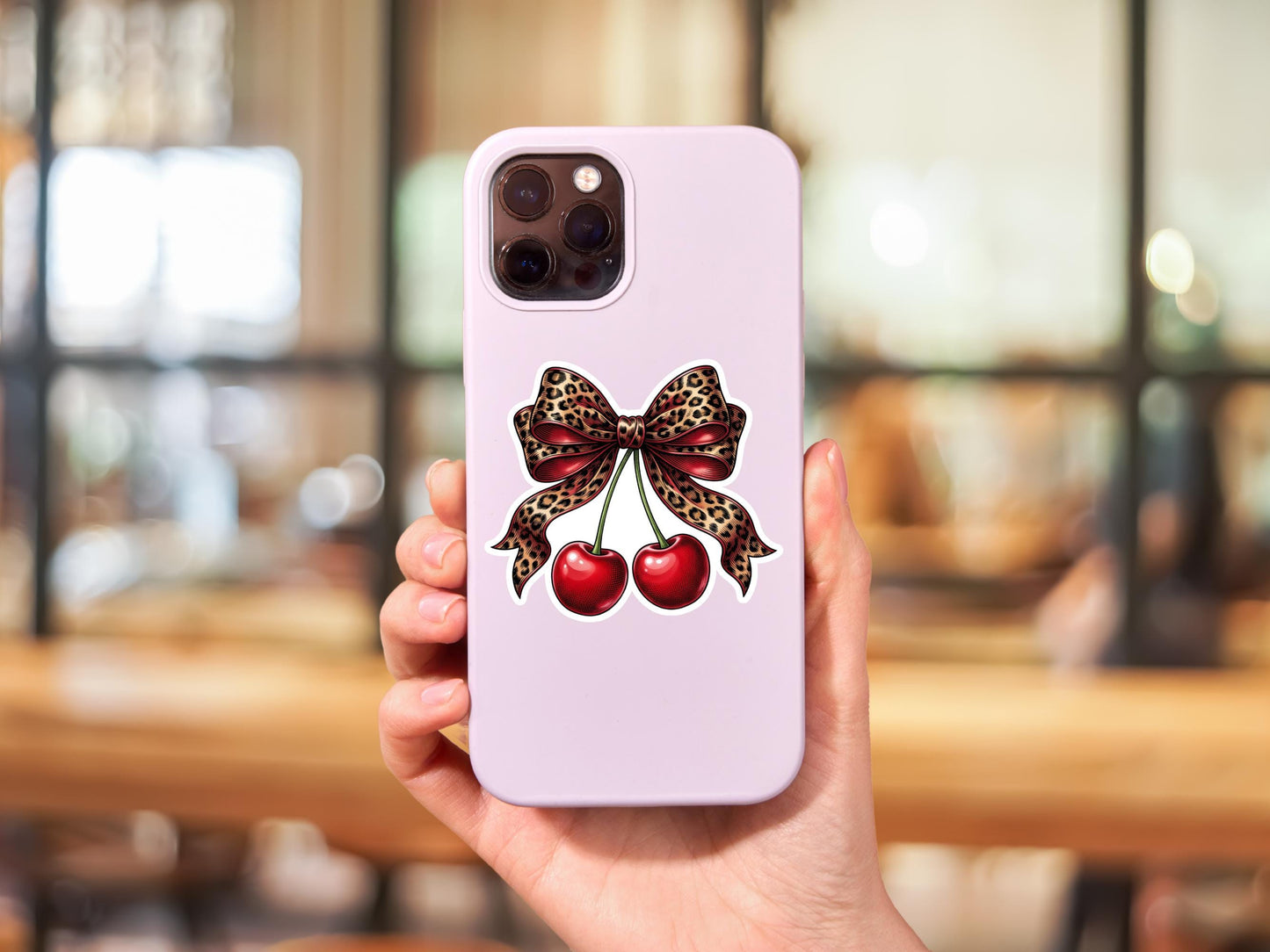 Cherries With Leopard Bow Sticker