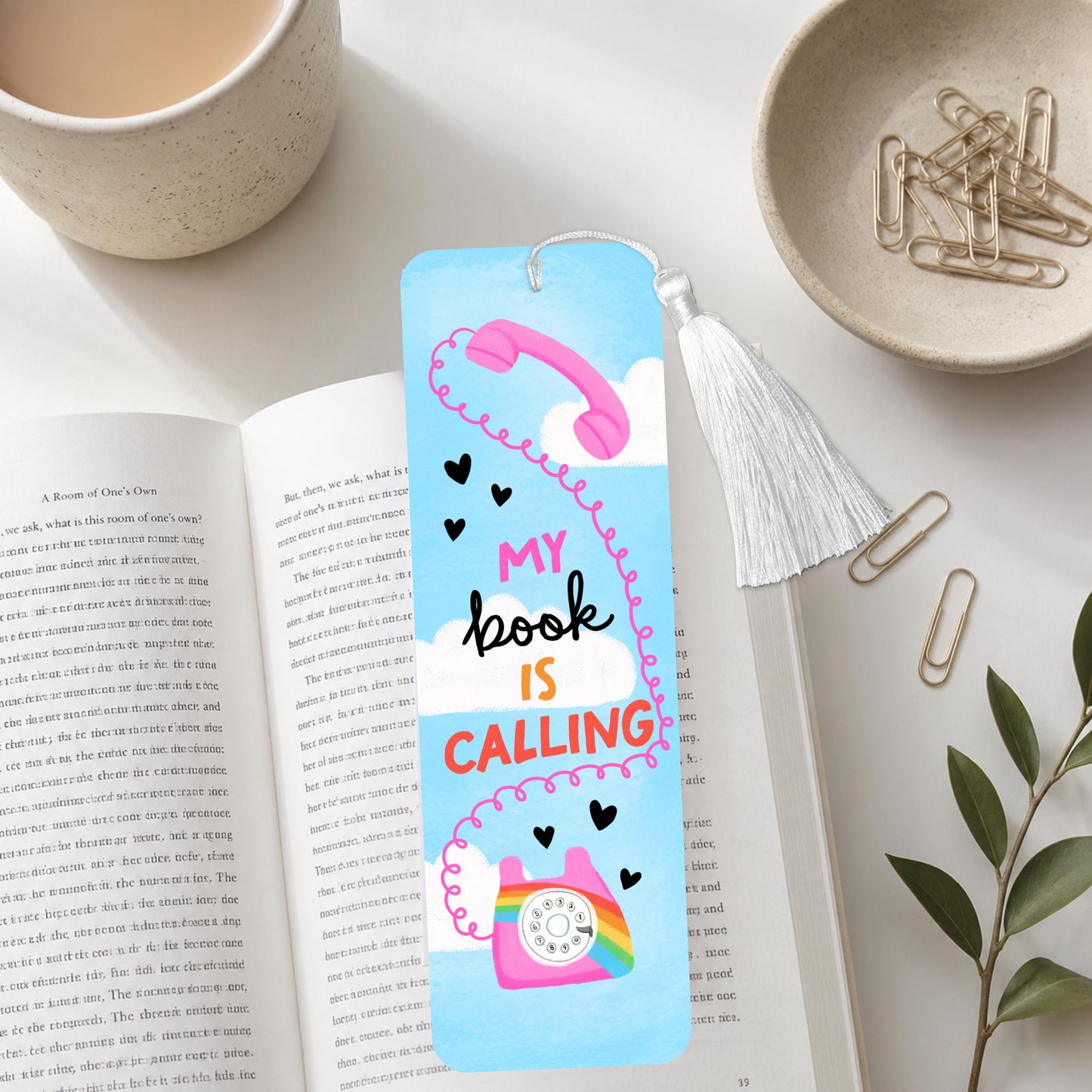 My Book Is Calling Phone Aluminum Bookmark