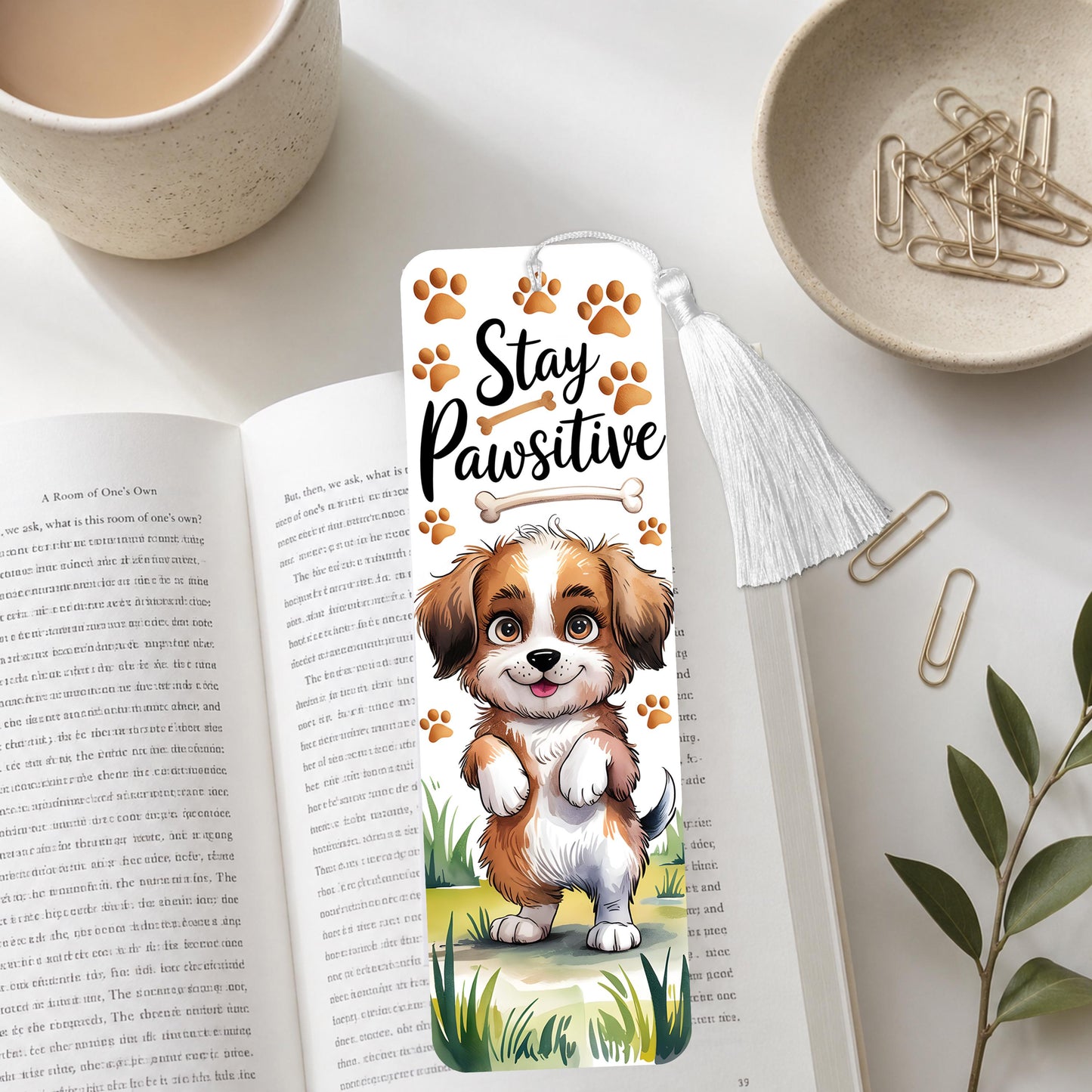 Stay Pawsitive Brown Dog Aluminum Bookmark