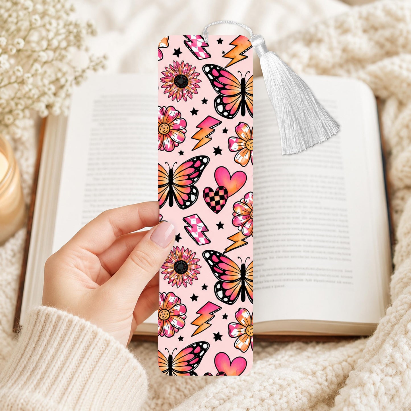 Pink Retro And Flower Aluminum Bookmark