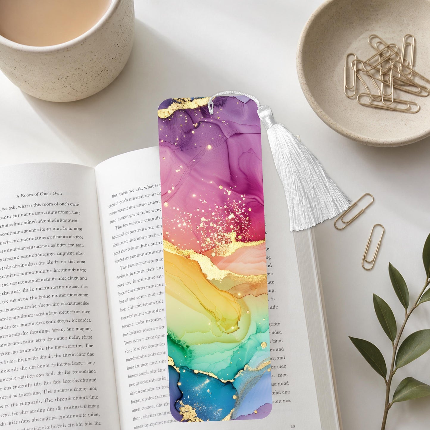 Rainbow Marble Aluminum Bookmark