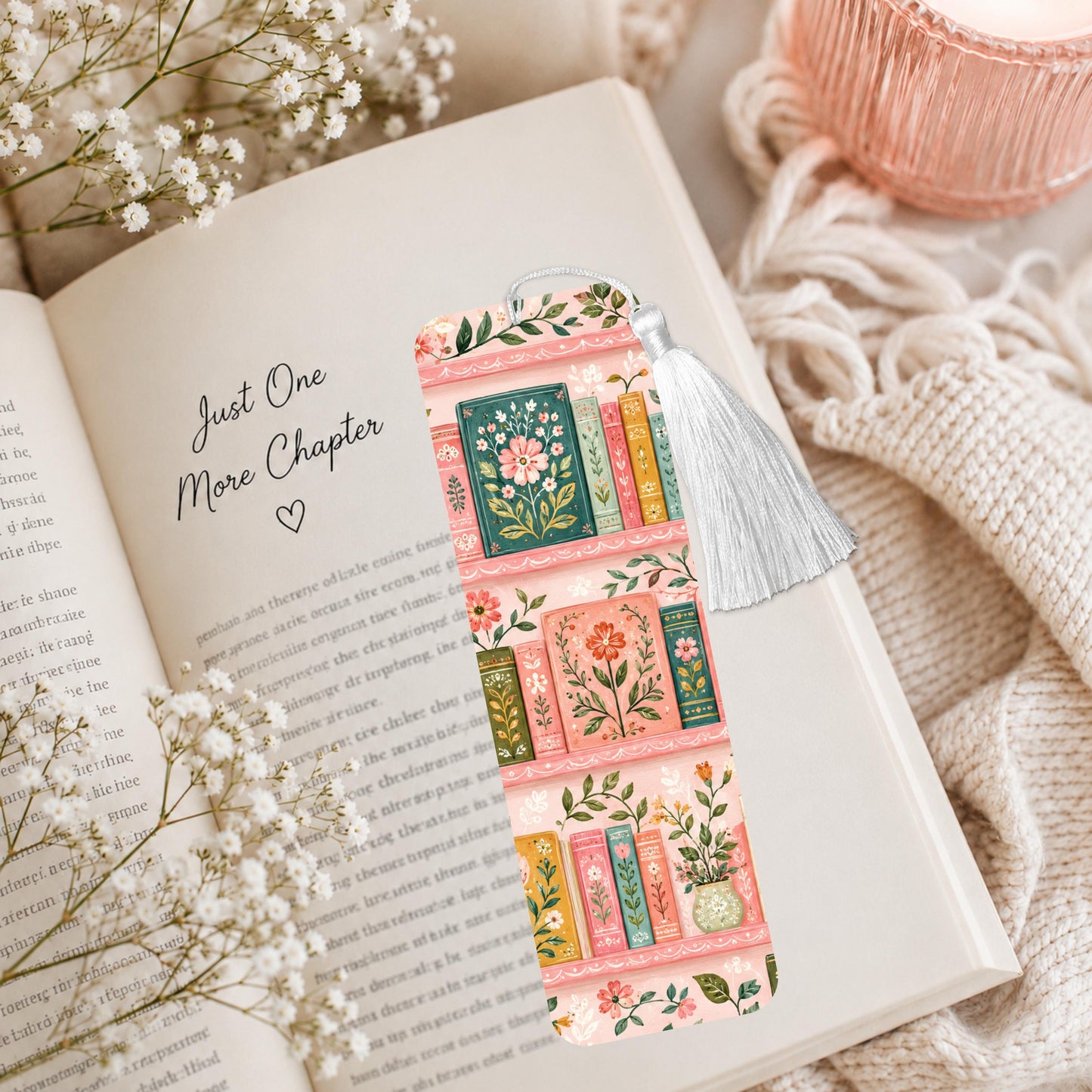 Floral Bookshelf Aluminum Bookmark