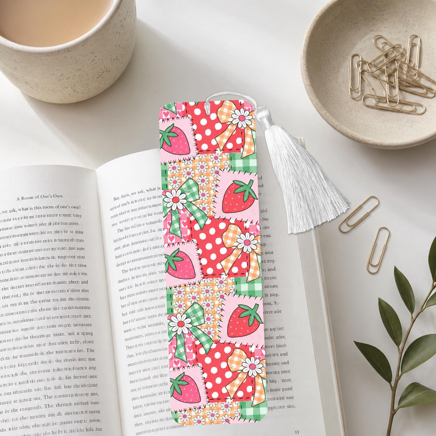 Summer Strawberry Patchwork Aluminum Bookmark