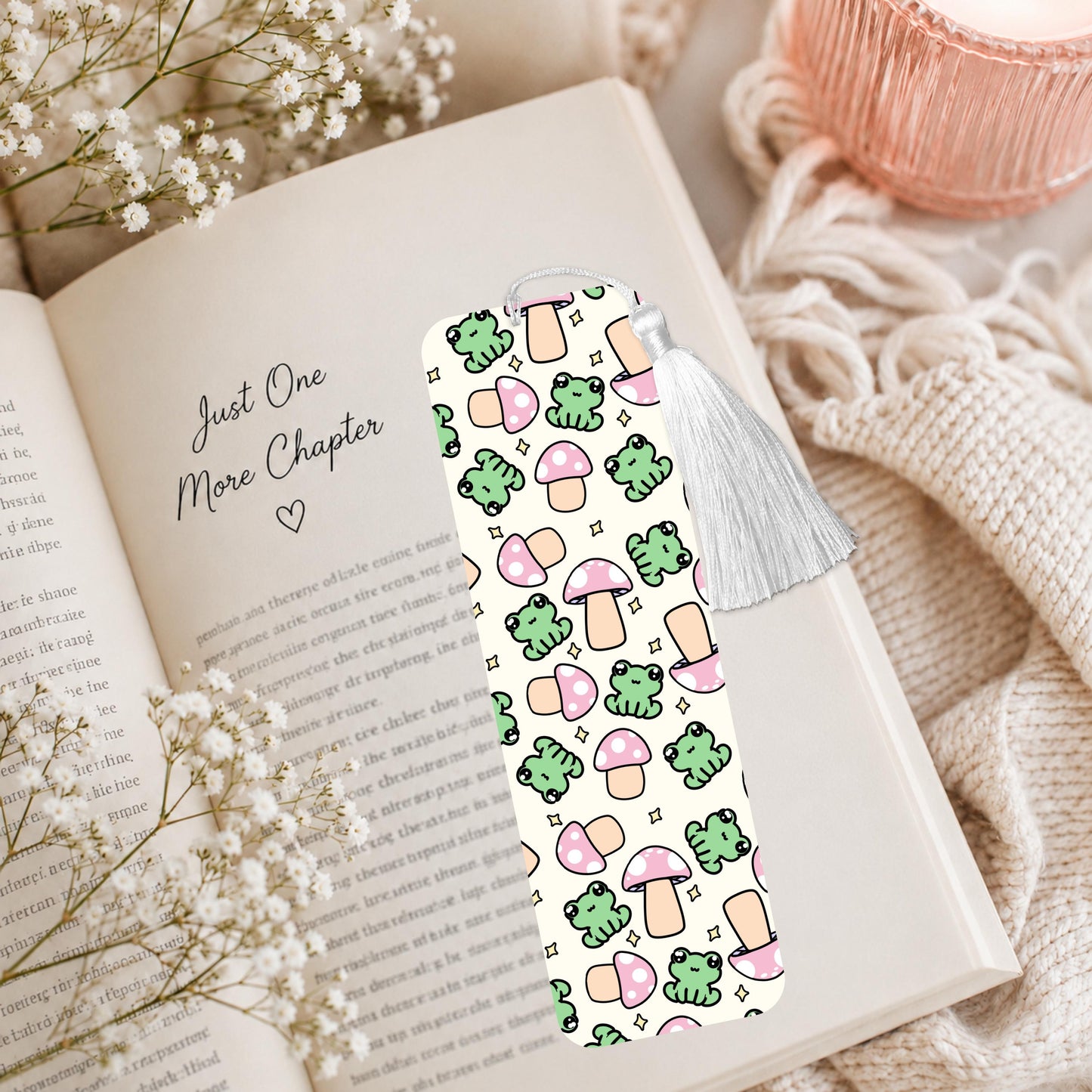Green Frog And Mushrooms Aluminum Bookmark
