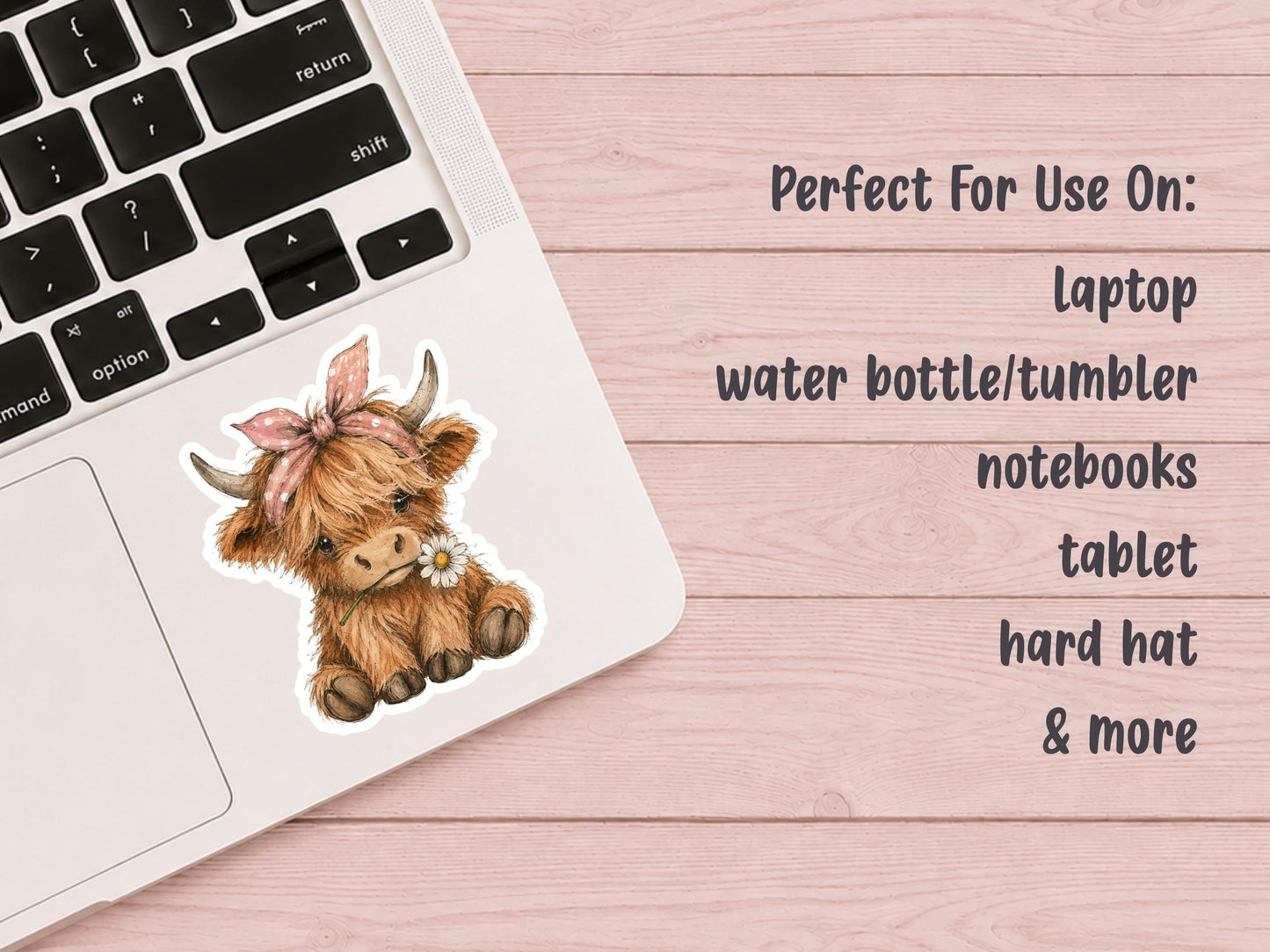 Highland Cow With Hair Bow And Daisy Sticker