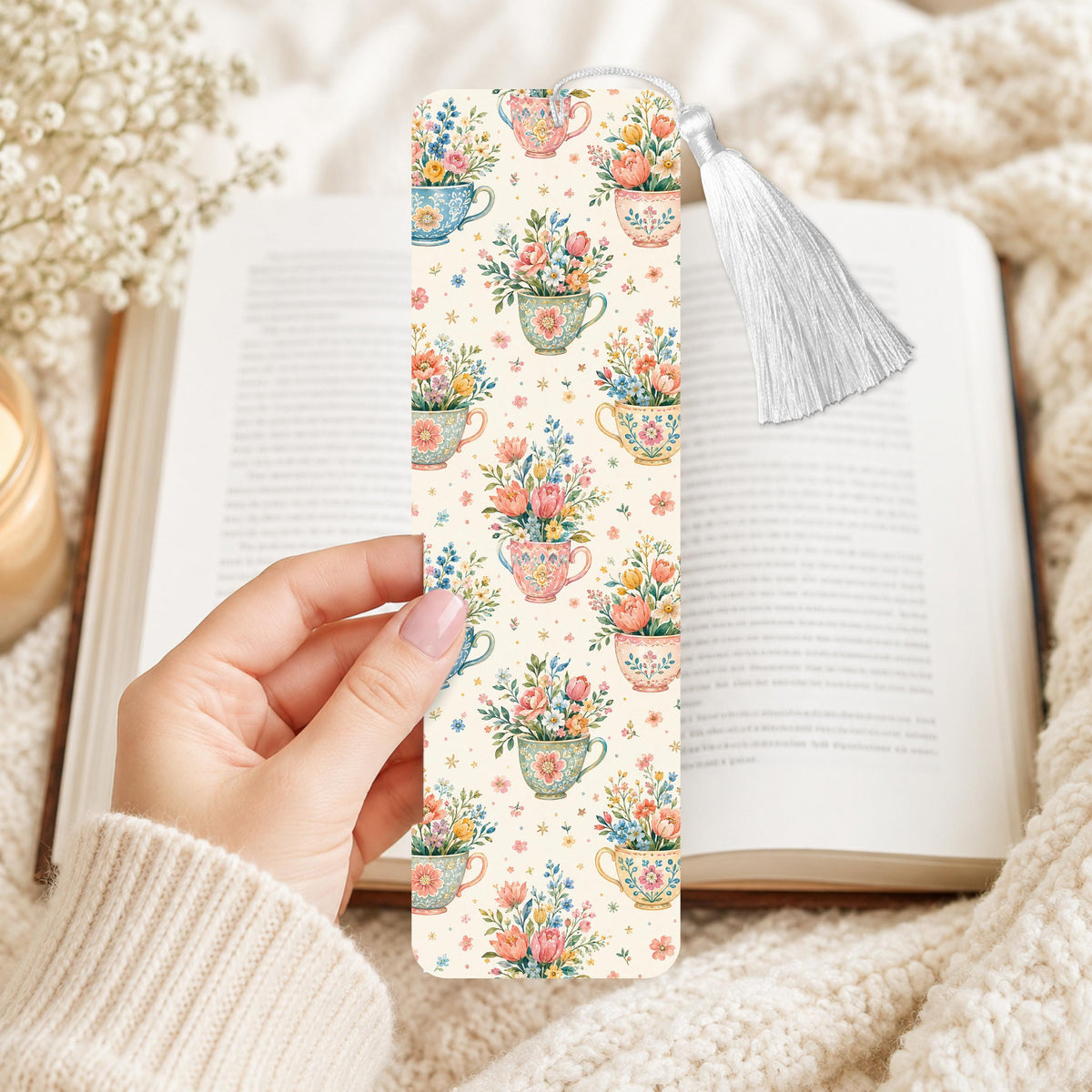 Boho Teacup And Flowers Aluminum Bookmark