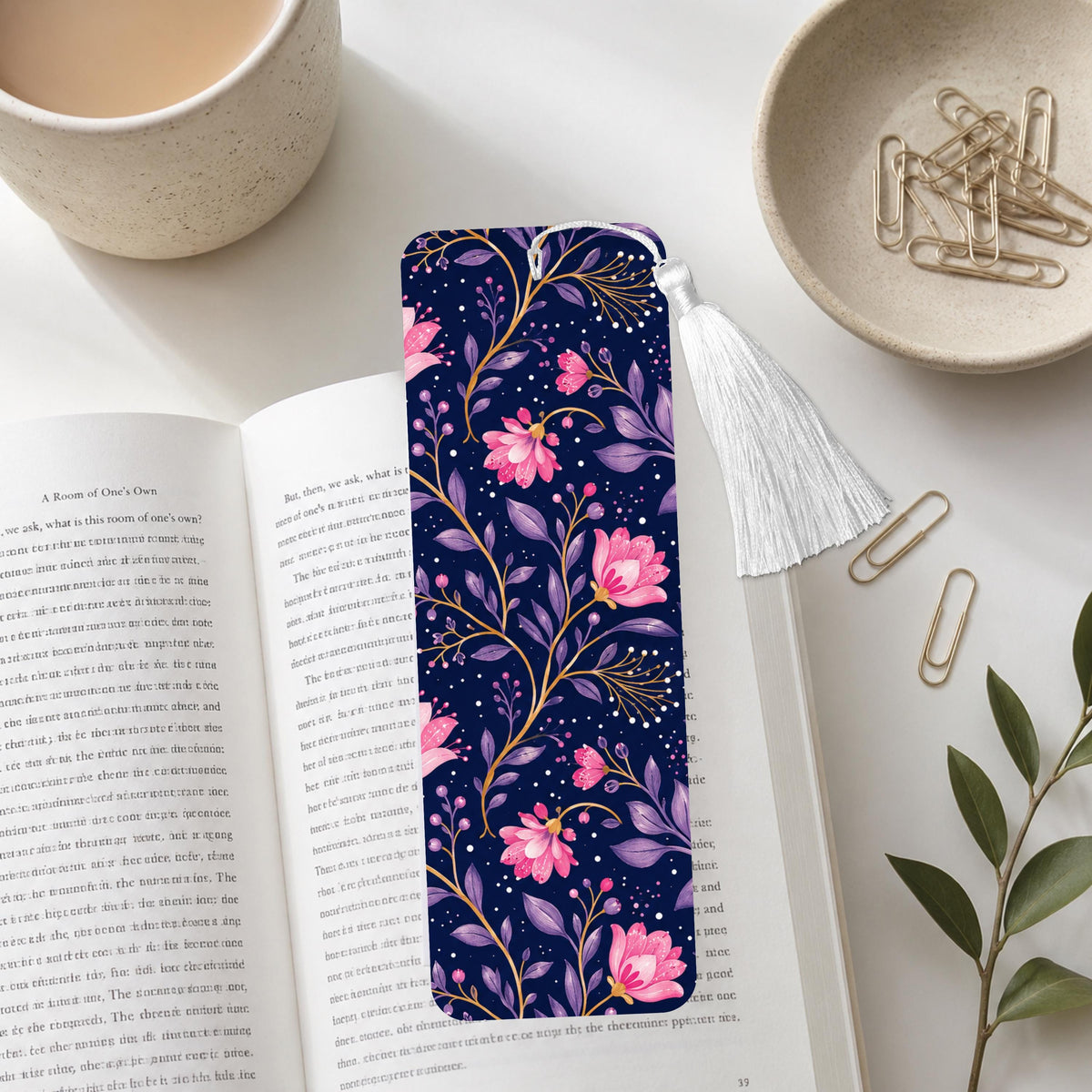 Purple And Pink Floral Aluminum Bookmark