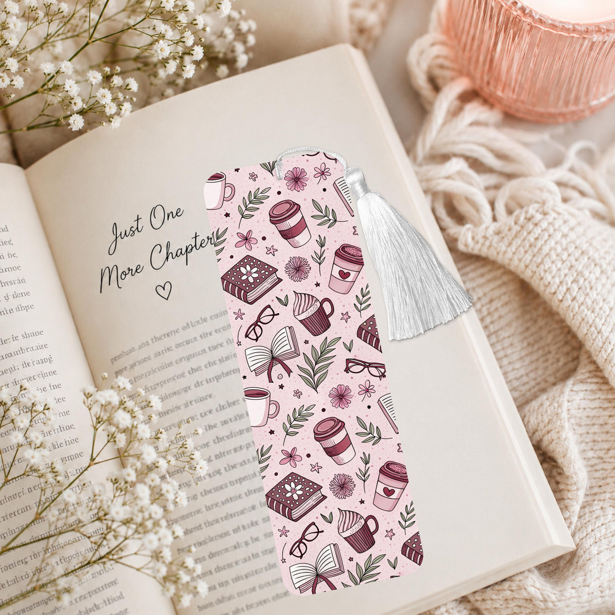 Mauve Coffee And Books Aluminum Bookmark