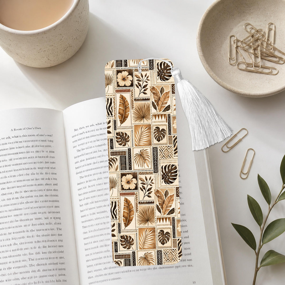 Boho Leaf And Feather Aluminum Bookmark