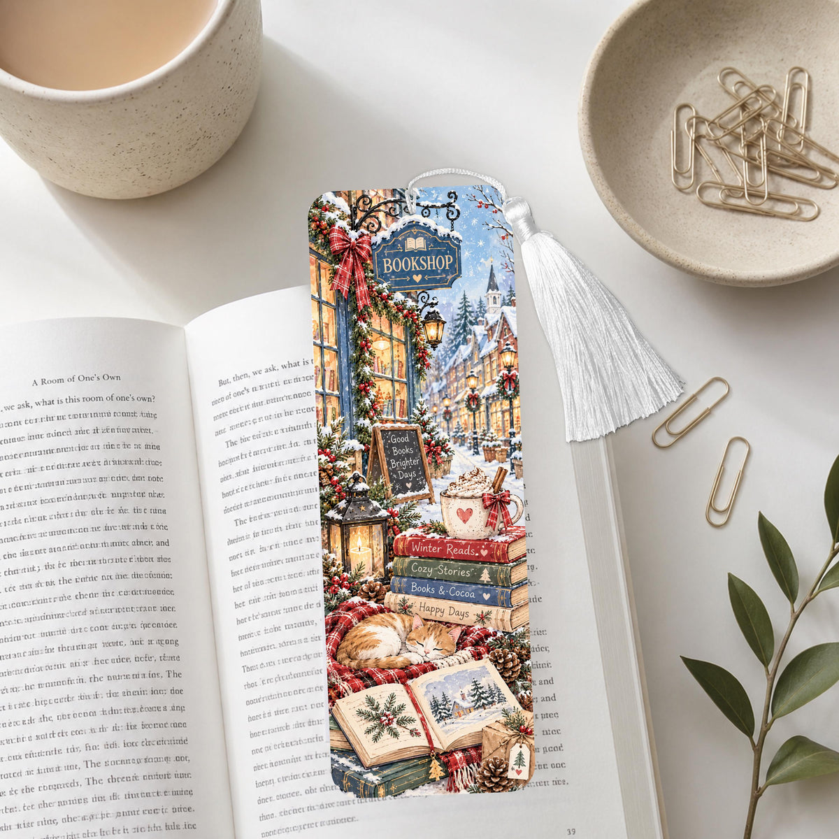 Cozy Winter Bookshop Aluminum Bookmark