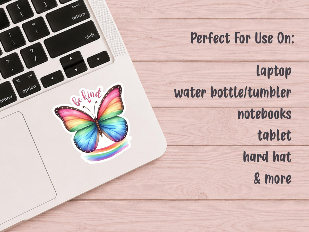 Be Kind Watercolor Rainbow Butterfly Sticker
