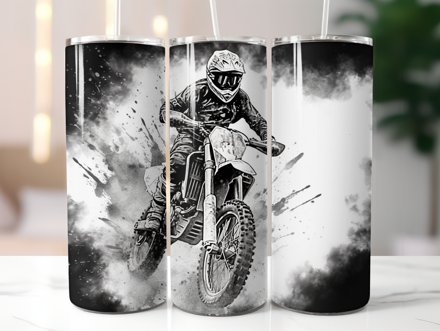 Black & White Dirt bike 20oz Tumbler