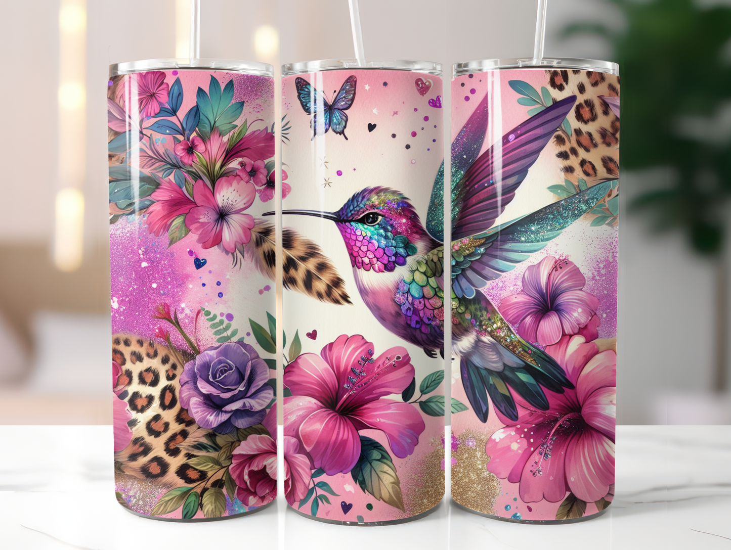 Hummingbird W/pink Flowers 20oz Tumbler