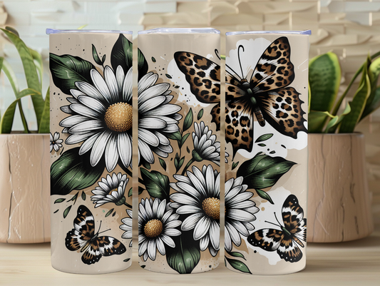 White Daisy and Butterfly 20oz Tumbler