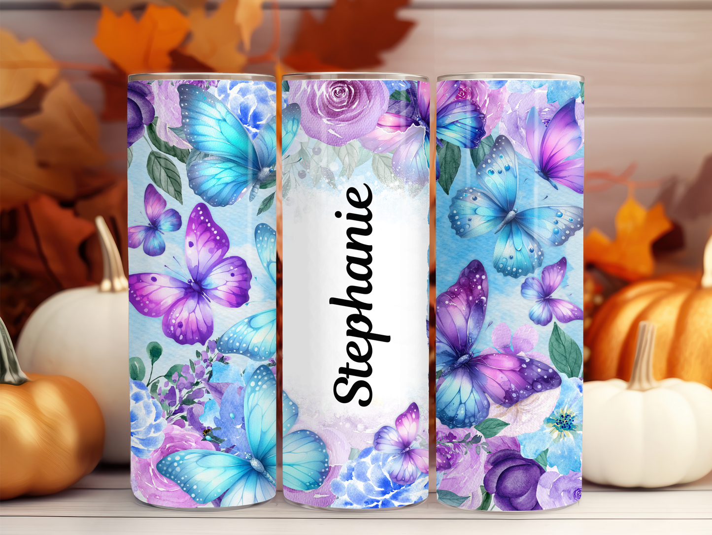 Purple Butterfly Personalized Tumbler