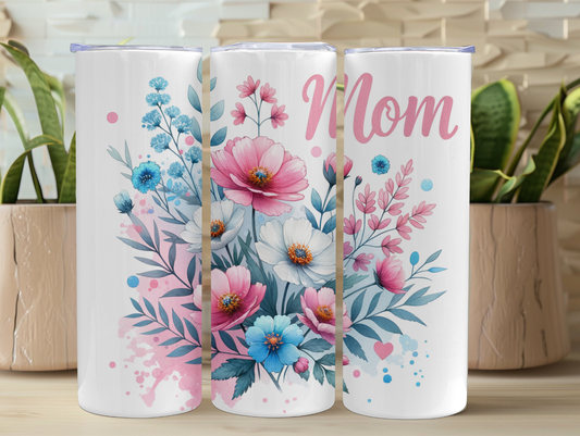 Pink & Blue Flower Bouquet Mom 20oz Tumbler