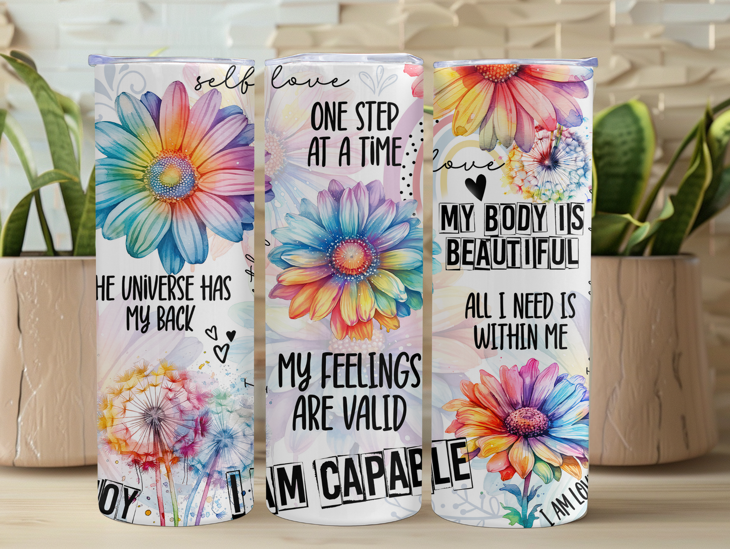 Rainbow Floral Affirmation 20oz Tumbler