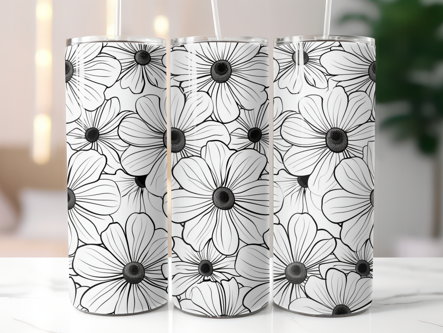 Black and White Flower 20oz Tumbler