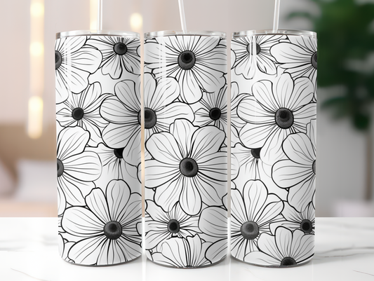 Black and White Flower 20oz Tumbler