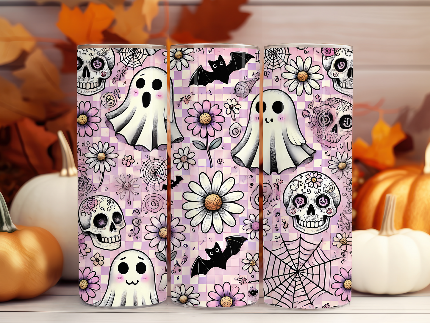 Purple Retro Halloween Ghosts 20oz Tumbler