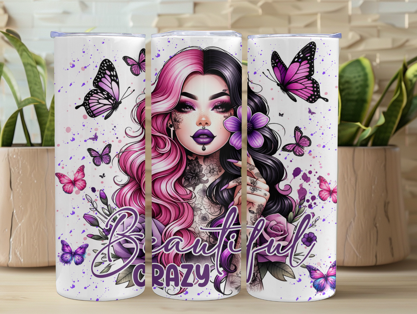 Beautiful Crazy Girl & Flowers 20oz Tumbler