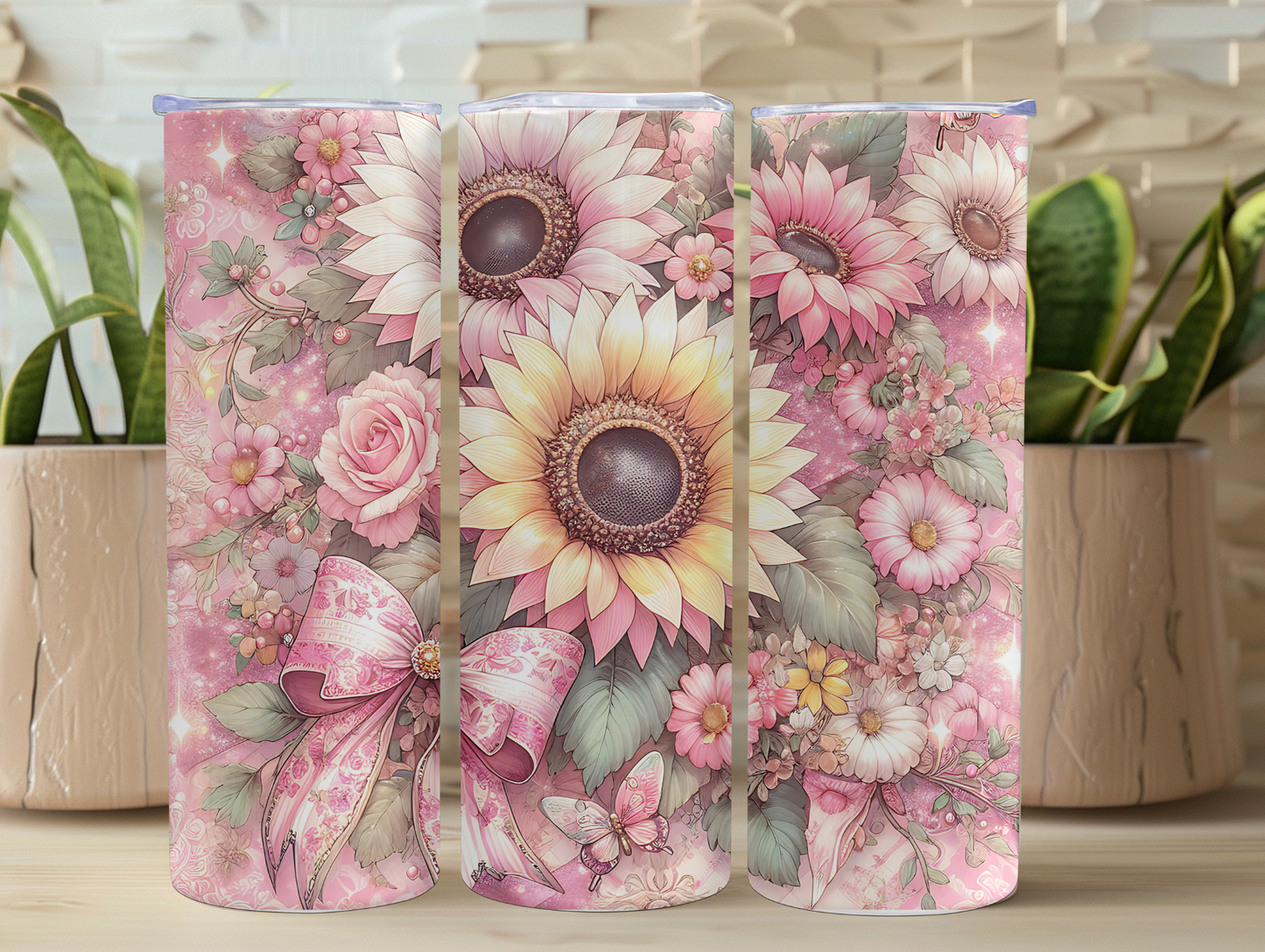 Pink Sunflower & Bow 20oz Tumbler