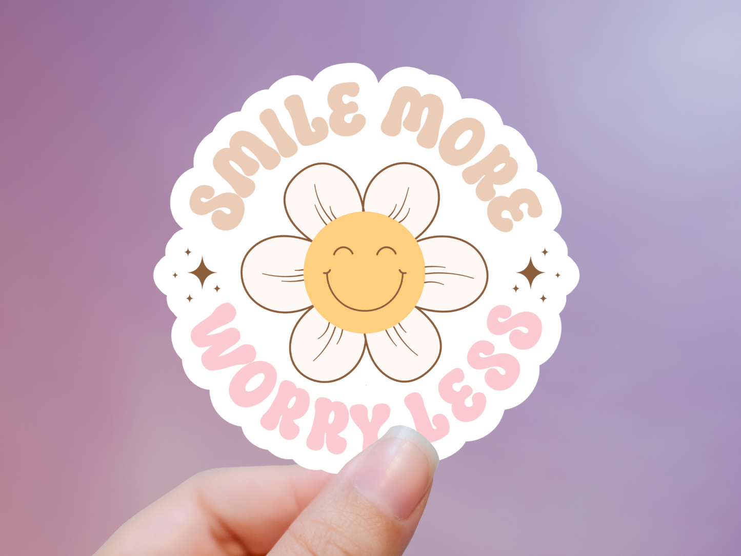 Boho Pastel Smile More Worry Less Flower Sticker